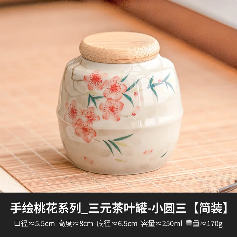 European Ceramic Storage Jar with Cover Hand Painted Flowers for Decoration Tabletop Sealed Tea Canister Kitchen Grain Dispenser